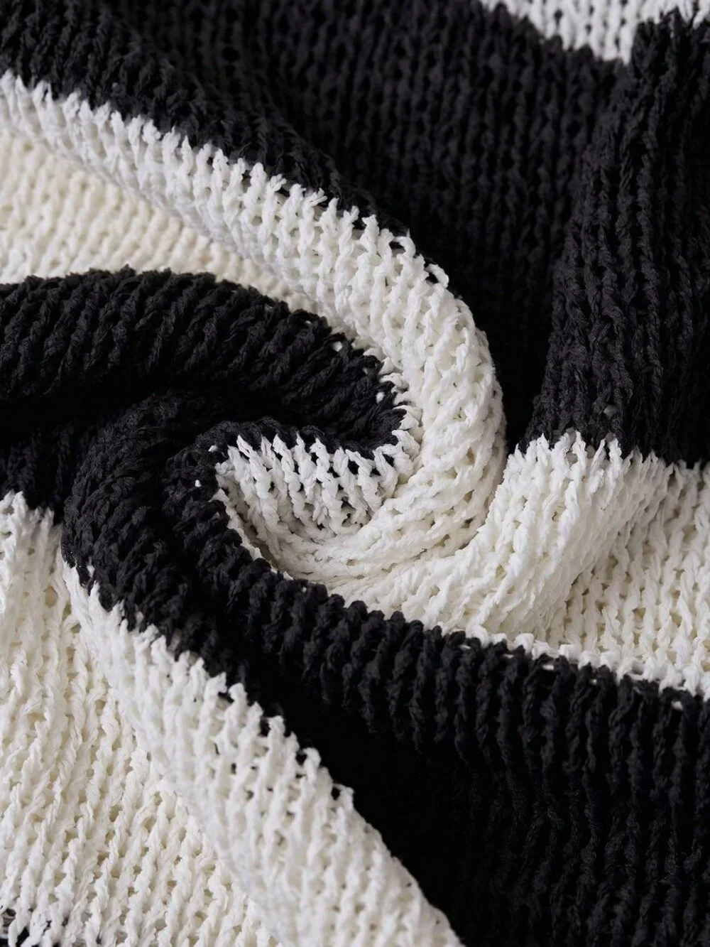 Black and White Oversized Casual Women's Cold Shoulder Pointelle knit pullover
